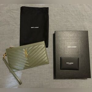 Like new YSL Monogram Matelasse Leather Pouch - Light Sage